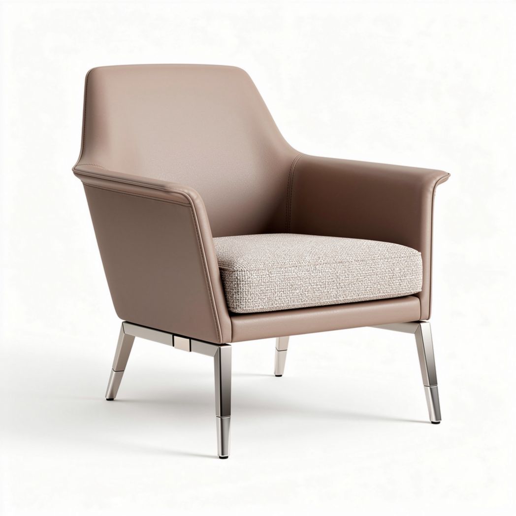 Sillón moderno con estructura metálica y tapizado en cuero sintético beige 75 x 75 x 85cm