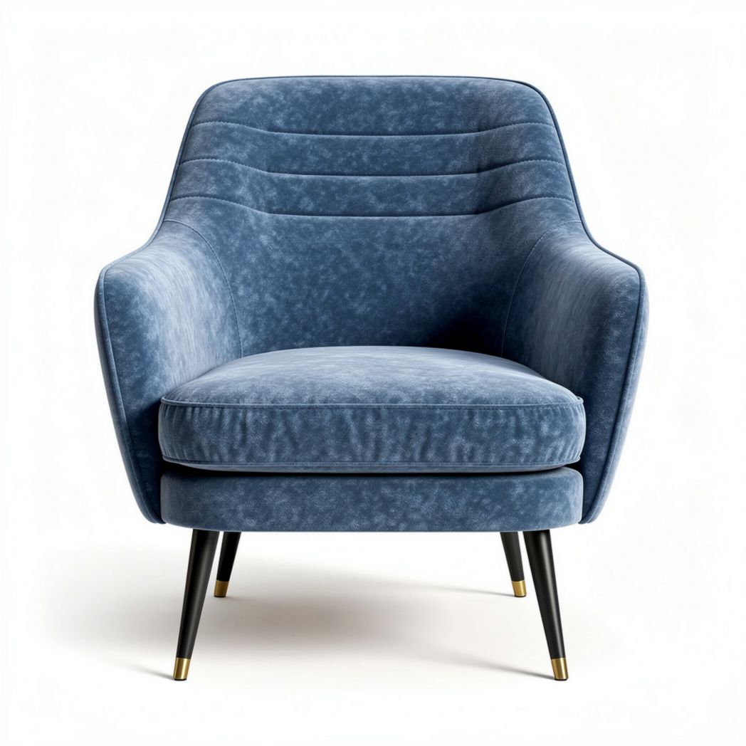 Sillón moderno de estilo nórdico en tela azul con patas metálicas doradas 80 x 80 x 90cm