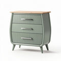 Cómoda de tres cajones color verde con superficie de madera 60 x 40 x 80cm