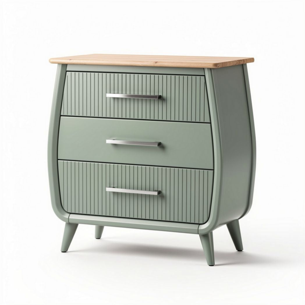 Cómoda de tres cajones color verde con superficie de madera 60 x 40 x 80cm