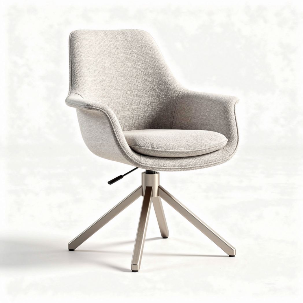 Silla giratoria de oficina tapizada en tejido gris claro con base metálica 60 x 60 x 85cm
