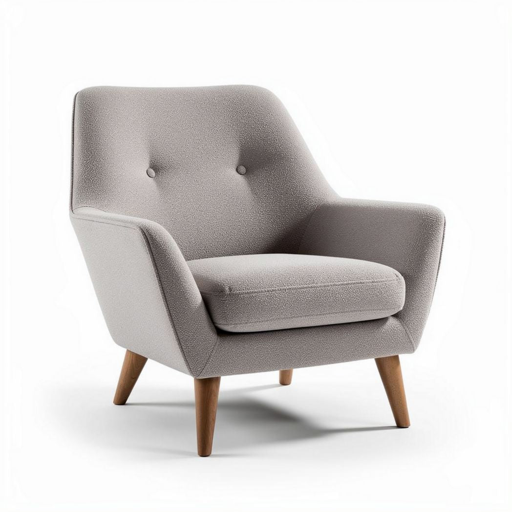 Sillón de diseño escandinavo en tela gris claro con patas de madera 80 x 80 x 85cm