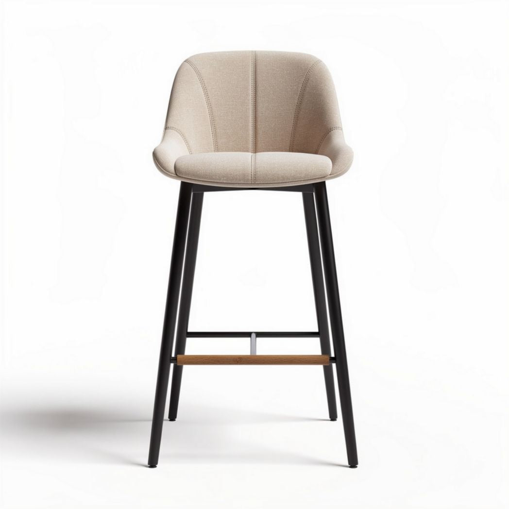Silla alta de diseño moderno en tela beige y estructura de metal 40 x 40 x 105cm