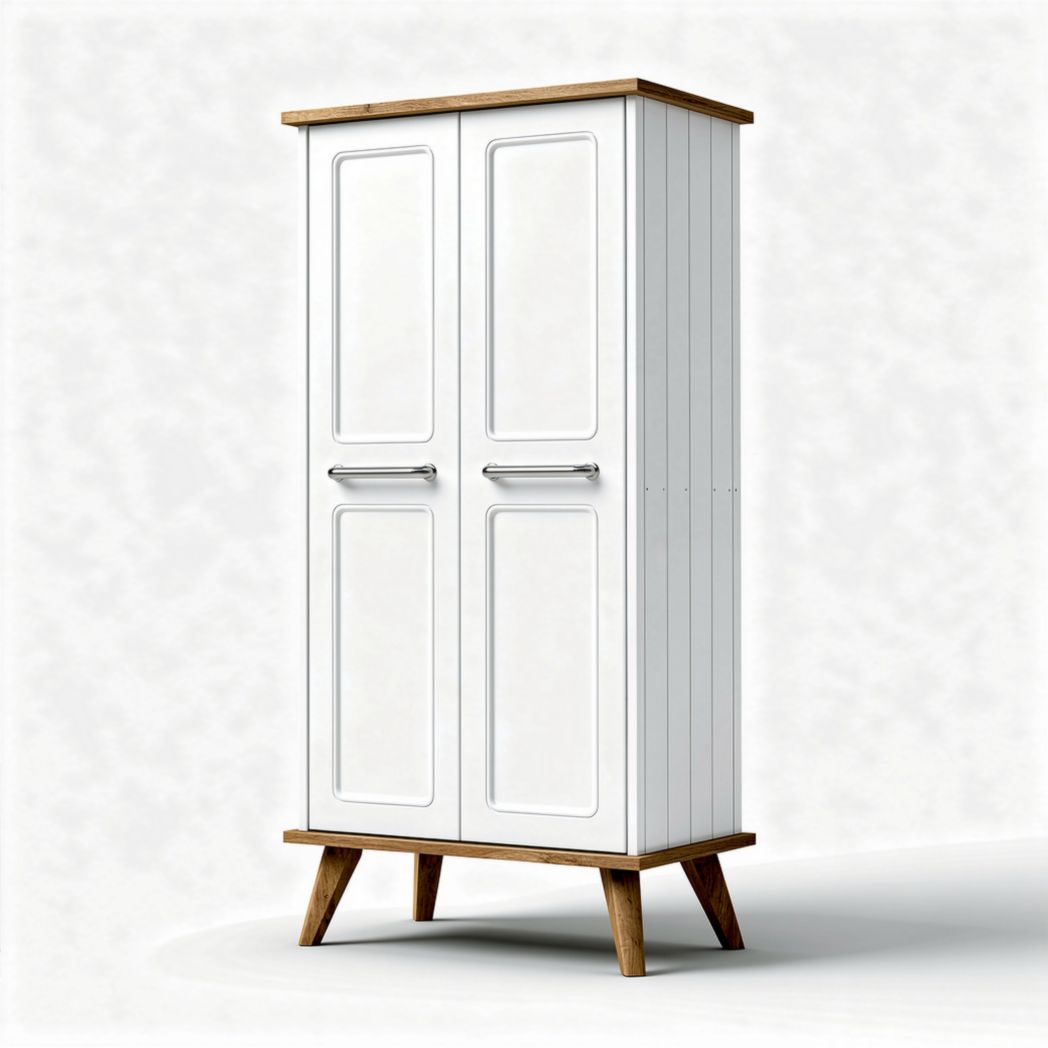 Armario blanco de madera con puertas dobles y patas de 50 x 30 x 120cm