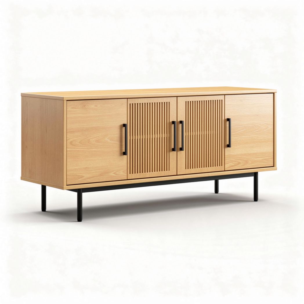 Mueble de salón de madera de roble con puertas de rejilla 150 x 40 x 60cm