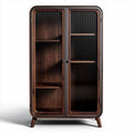 Armario de madera oscura con puertas de vidrio y estantes interiores tamaño 80 x 40 x 120cm