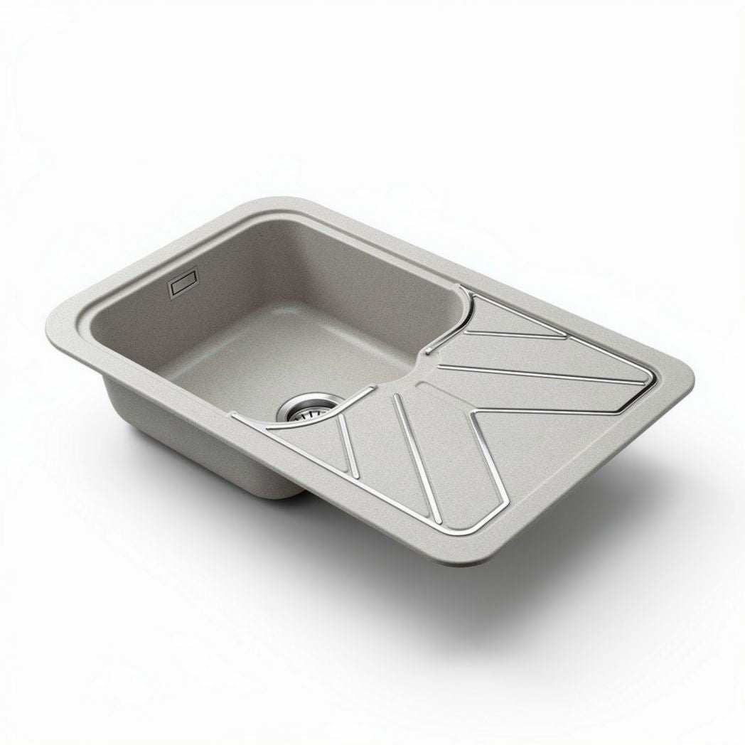 Fregadero de cocina de material compuesto beige 75 x 50 x 20cm con escurridor integrado