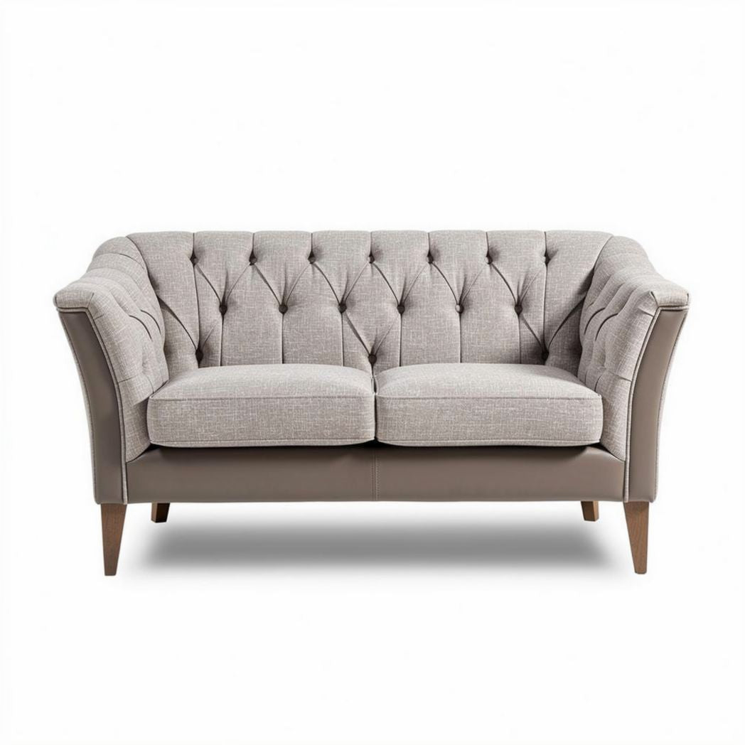 sofá de dos plazas en tejido gris con patas de madera 180 x 85 x 75cm