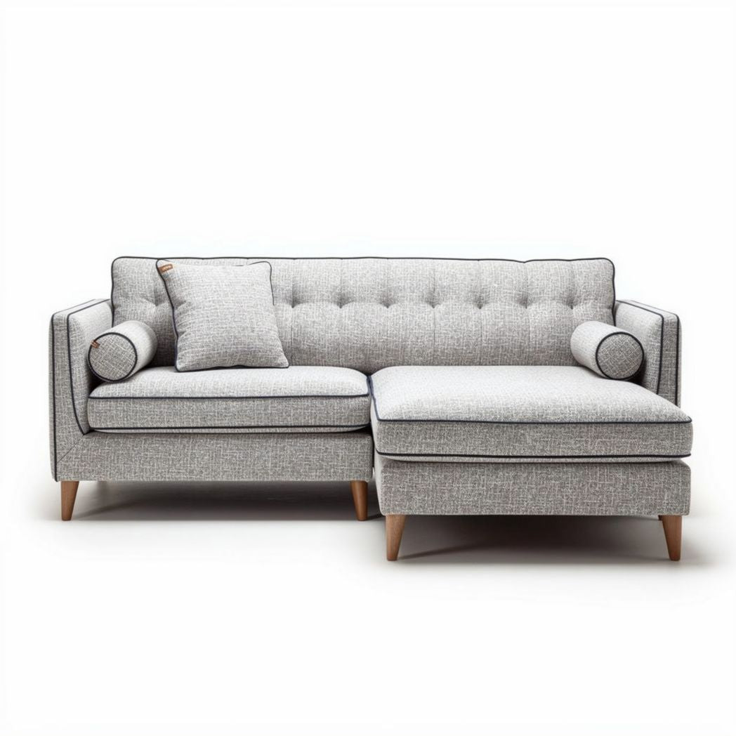 Sofá modular de tela gris con chaise longue y cojines 200 x 90 x 85cm