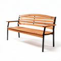Banco de exterior de madera de pino y estructura de metal negro 150 x 60 x 85cm