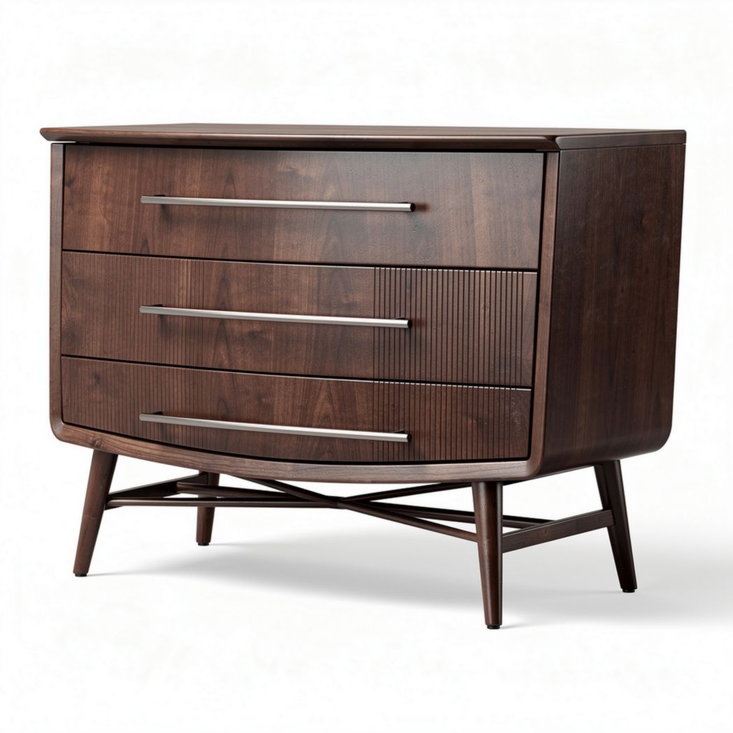Cómoda de madera de nogal con tres cajones y patas de diseño en color marrón 80 x 40 x 70cm